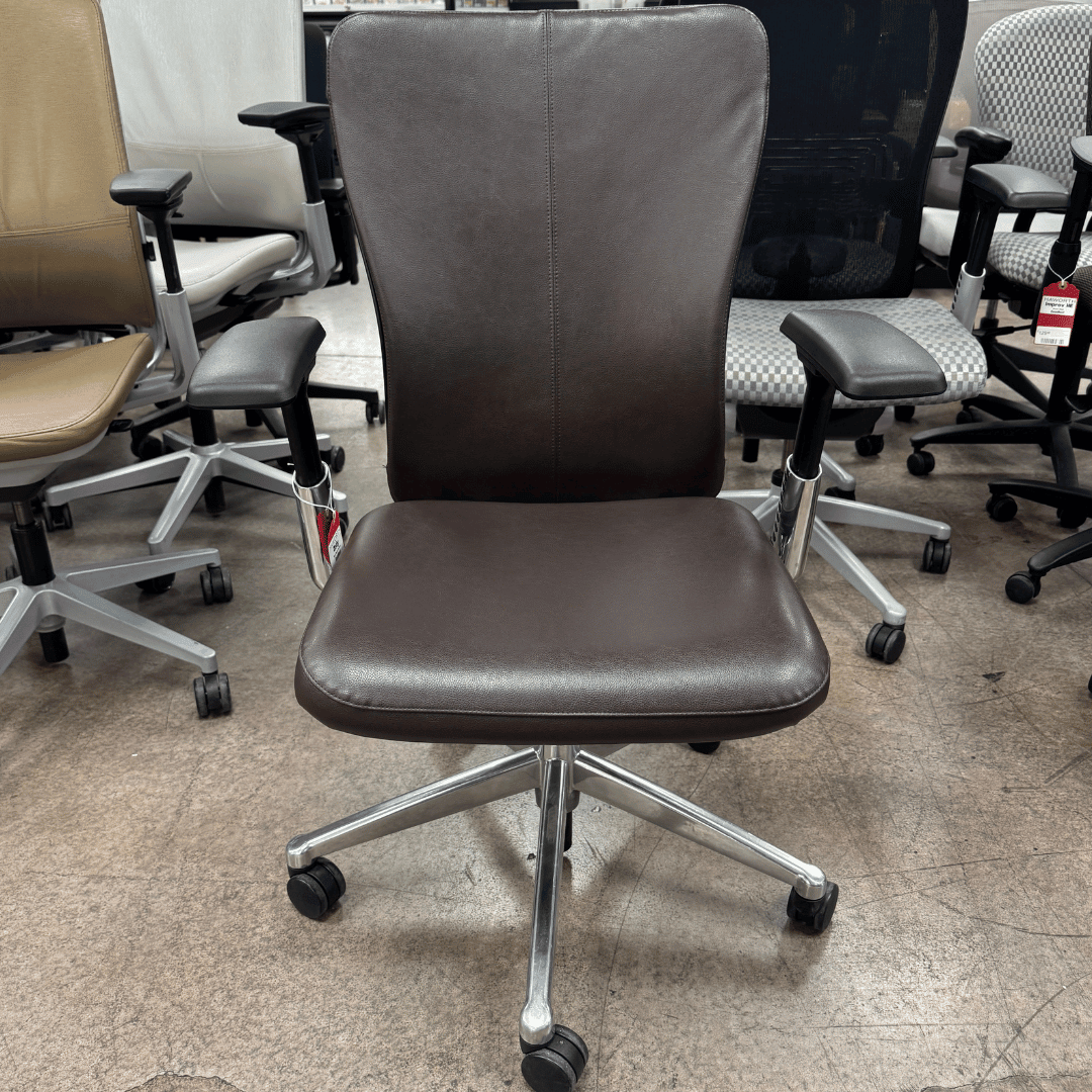 Haworth Zody Ergonomic Office Chair with Lumbar (Dark Brown Leather/ Polished Aluminum Frame) - Excellent