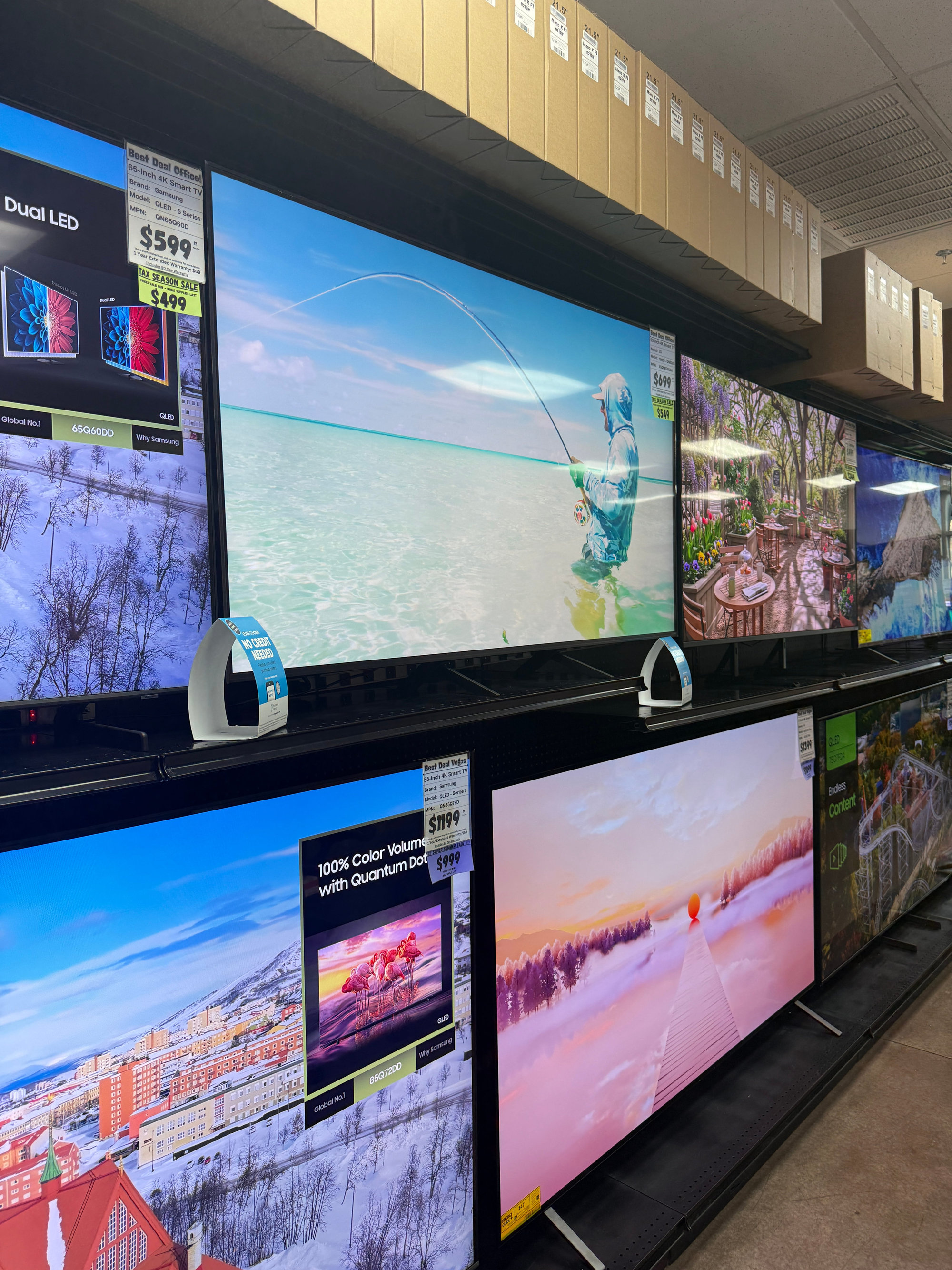 Aisles of boxed TVs in stock at Best Deal Vegas